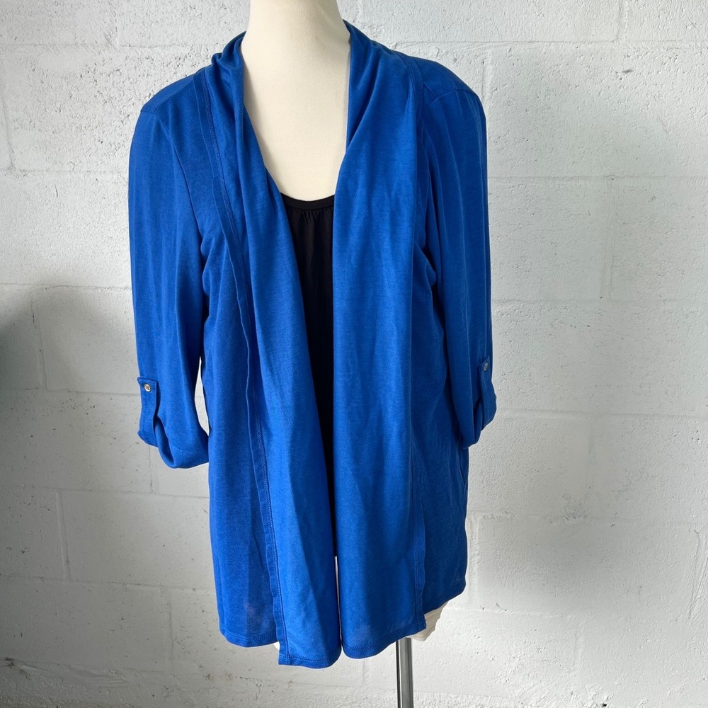 G Collection Womens Cardigan Open Front Roll Tab Sleeve Royal‎ Blue 2X